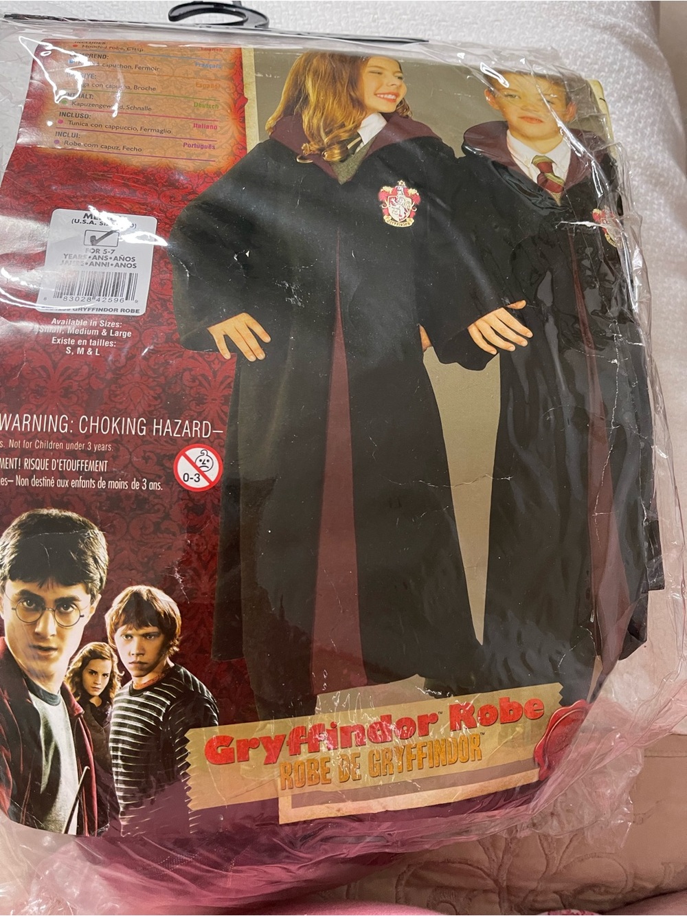 Gryffindor Kids Costume Robe - Black with Burgundy Trim plus extras